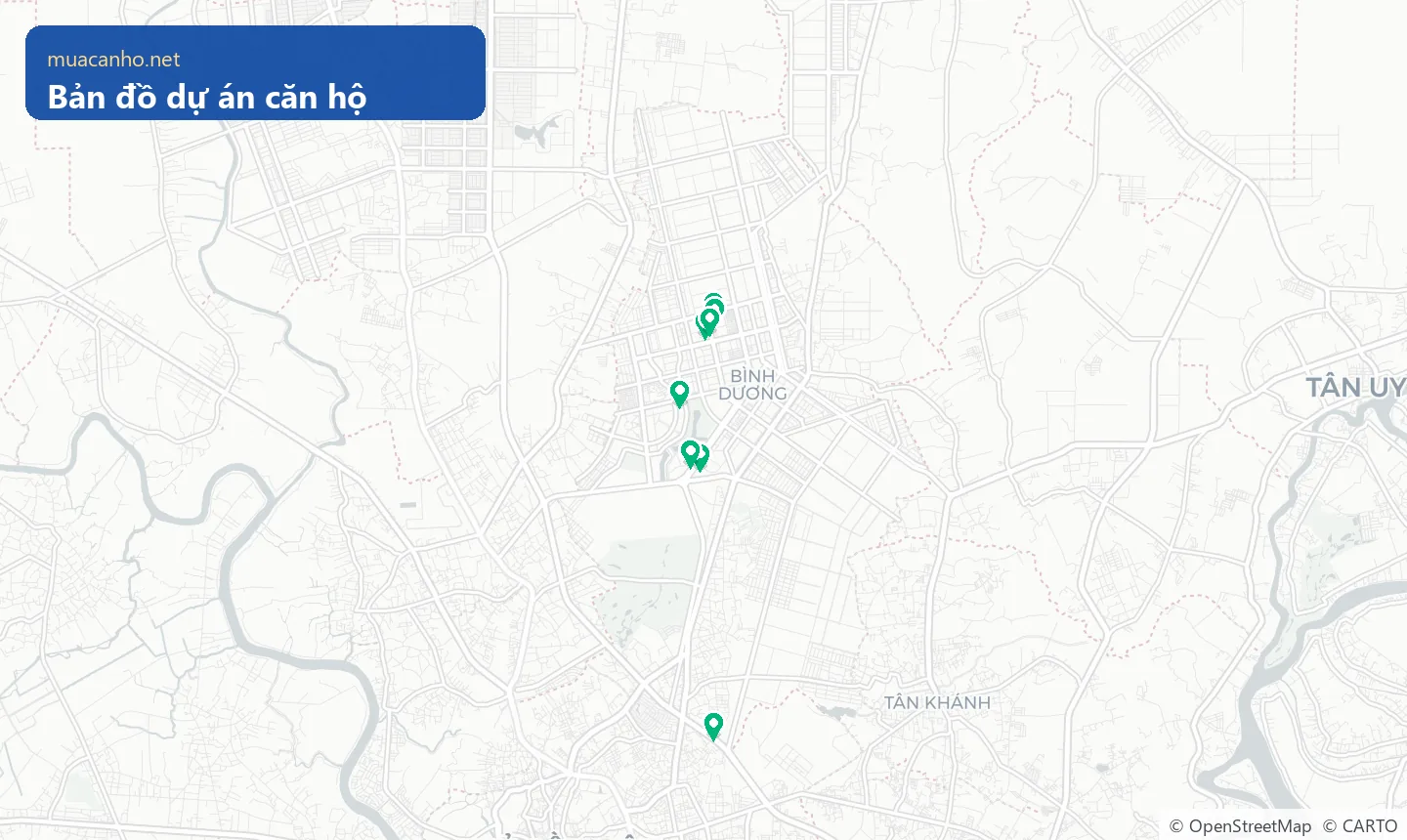 Bản đồ vị trí các dự án căn hộ đang bán tại phường Bình Dương — muacanho.net