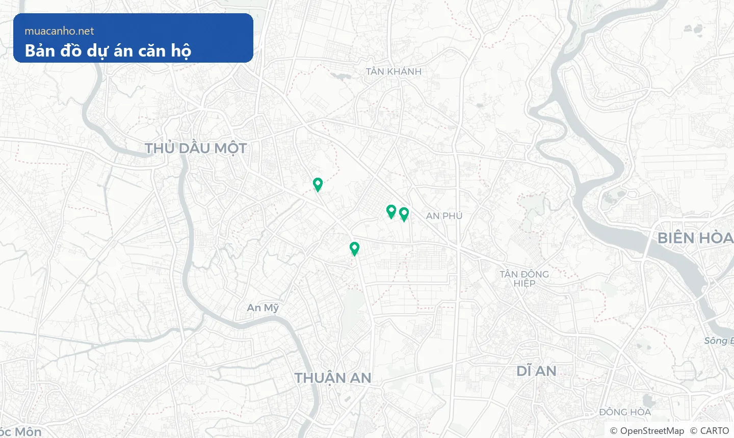 Bản đồ vị trí các dự án căn hộ đang bán tại phường Thuận Giao — muacanho.net