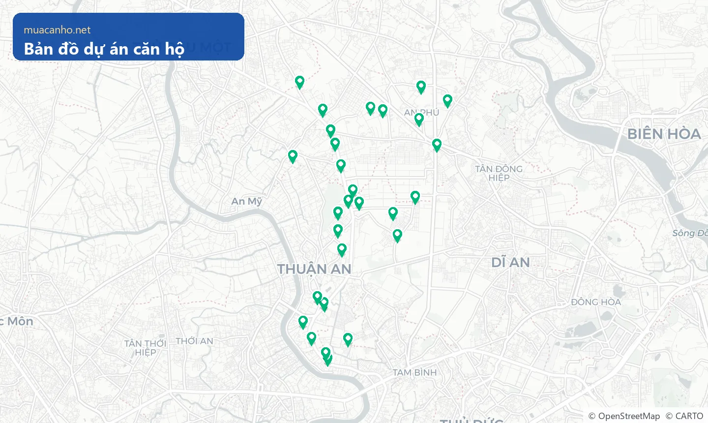 Bản đồ vị trí các dự án căn hộ khu Thuận An (Bình Dương cũ) — muacanho.net
