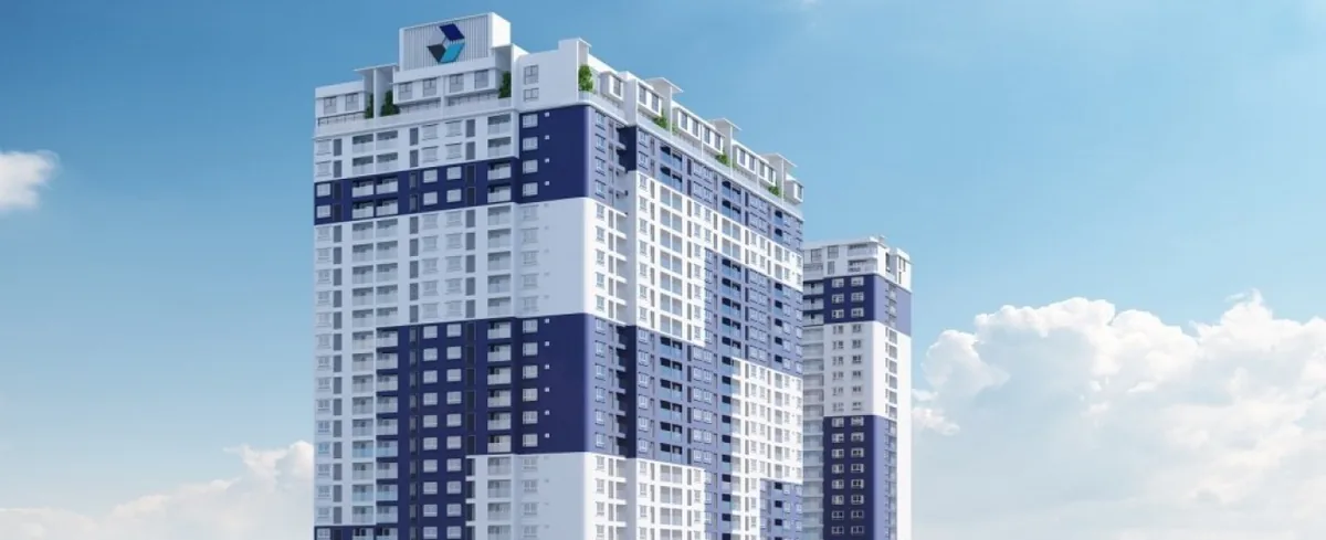 Phối cảnh 2 tháp căn hộ C Skyview với logo C-Holdings trên đỉnh tháp, tông trắng - xanh navy đặc trưng — căn hộ C Skyview